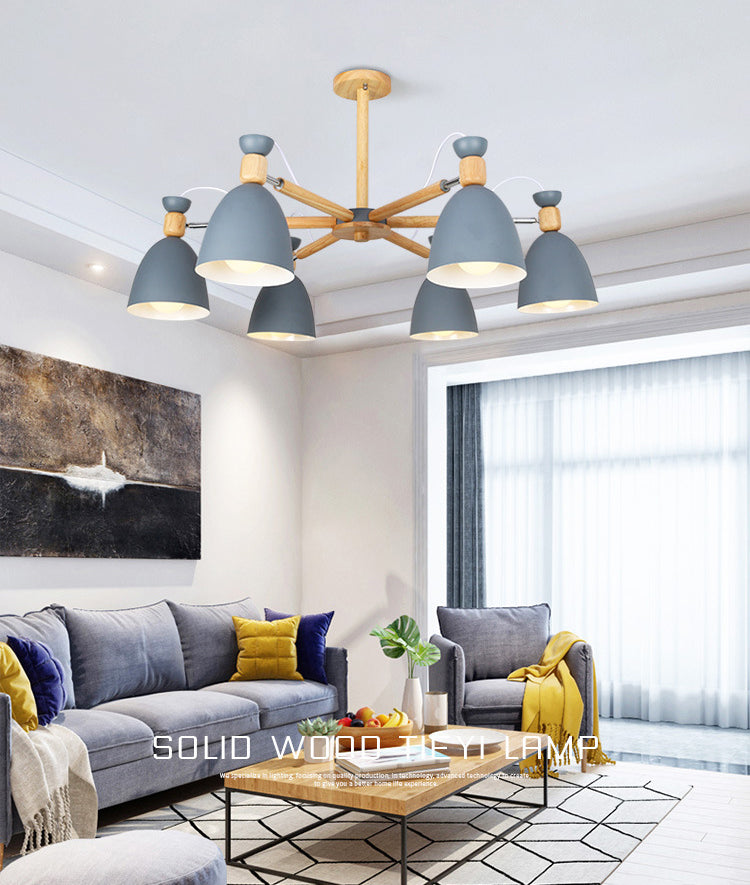 Schmiedeeisen -Sputnik -Pendellicht im modernen kreativen Stil hölzerne Makkaron -Hängelampe für Innenräume