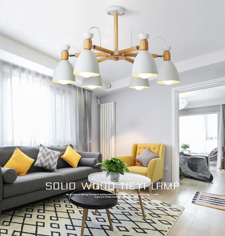 Schmiedeeisen -Sputnik -Pendellicht im modernen kreativen Stil hölzerne Makkaron -Hängelampe für Innenräume