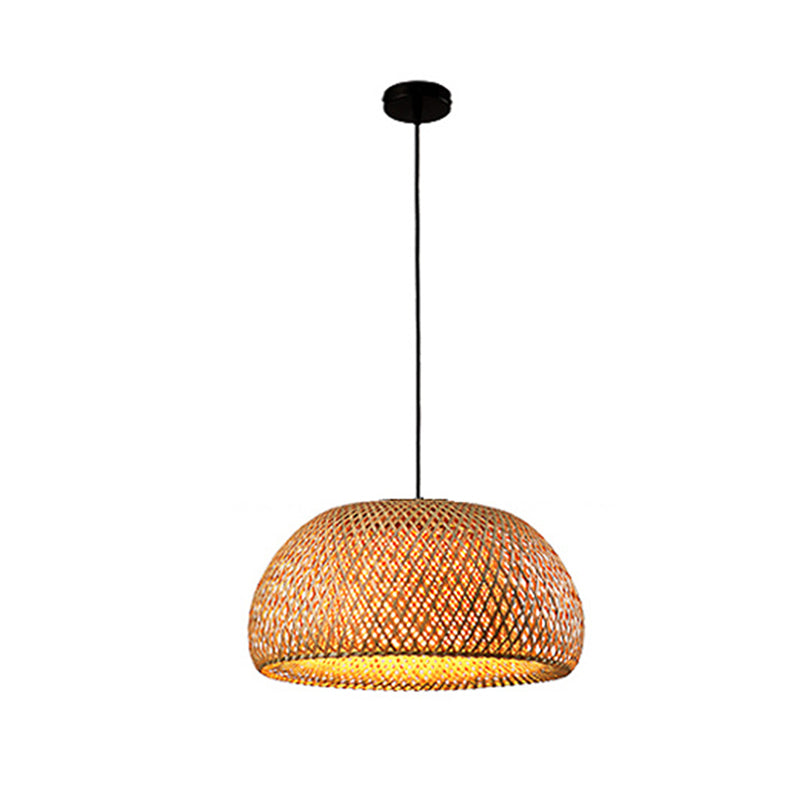 Asian Weaving Style Curved Drum Pendant Lighting Fixtures Rattan 1 Light Suspension Pendant