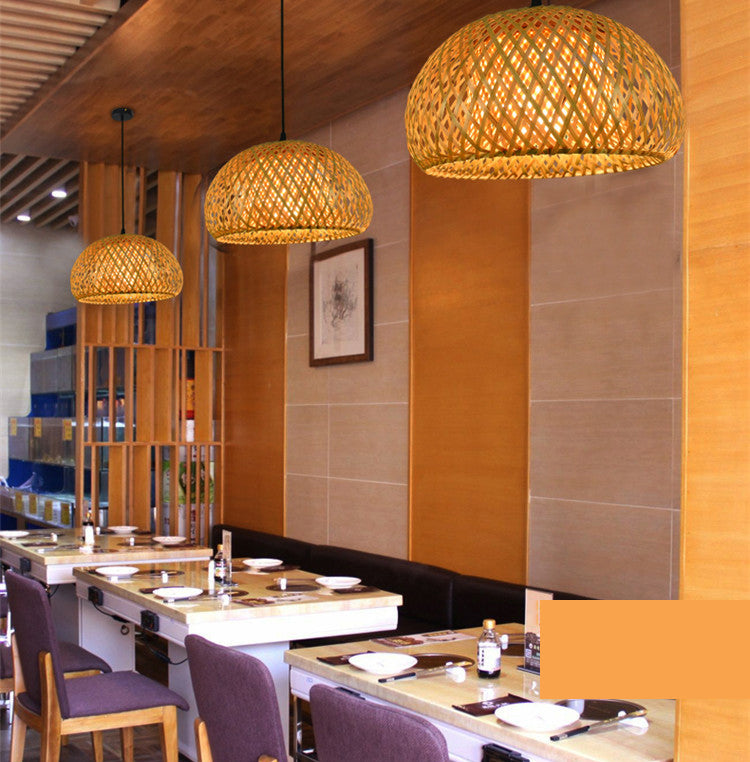 Asian Weaving Style Curved Drum Pendant Lighting Fixtures Rattan 1 Light Suspension Pendant