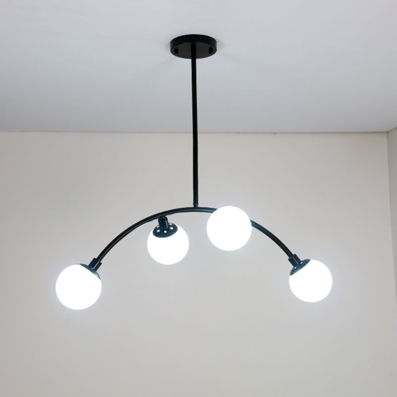 Nordic Round Island Lighting Fixture Glass Dinning Room Hanging Island Light in Black