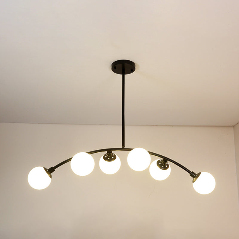 Nordic Round Island Lighting Fixture Glass Dinning Room Hanging Island Light in Black