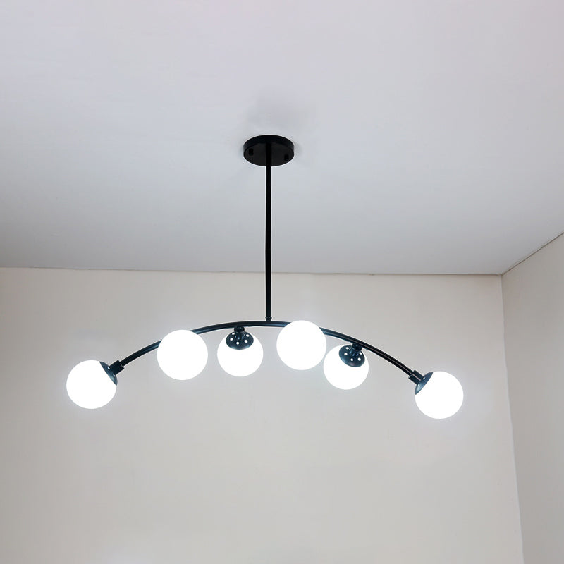 Nordic Round Island Lighting Fixture Glass Dinning Room Hanging Island Light in Black