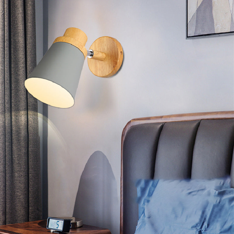 Nordic Style Solid Wood Wall Lamp 3-Colors Optional Macaroon Sconce Lights for Bedroom Living Room