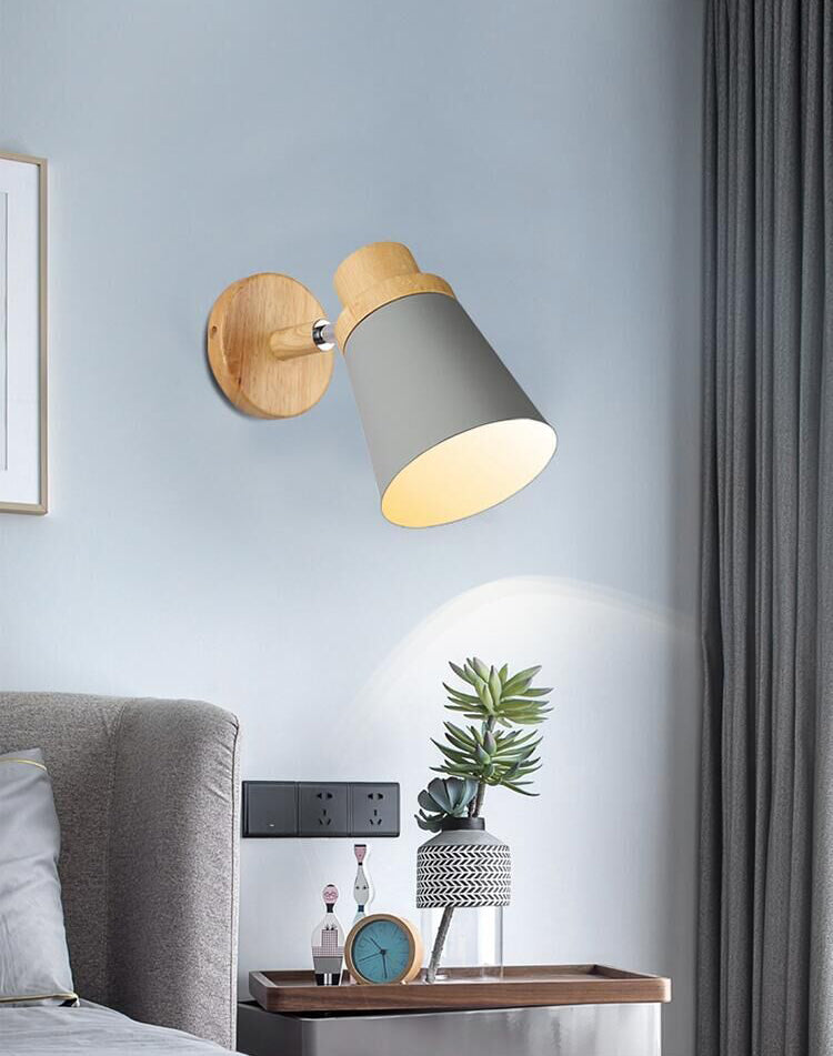 Nordic Style Solid Wood Wall Lamp 3-Colors Optional Macaroon Sconce Lights for Bedroom Living Room