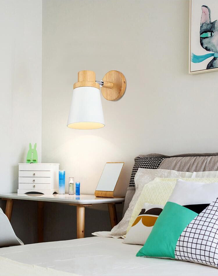 Nordic Style Solid Wood Wall Lamp 3-Colors Optional Macaroon Sconce Lights for Bedroom Living Room
