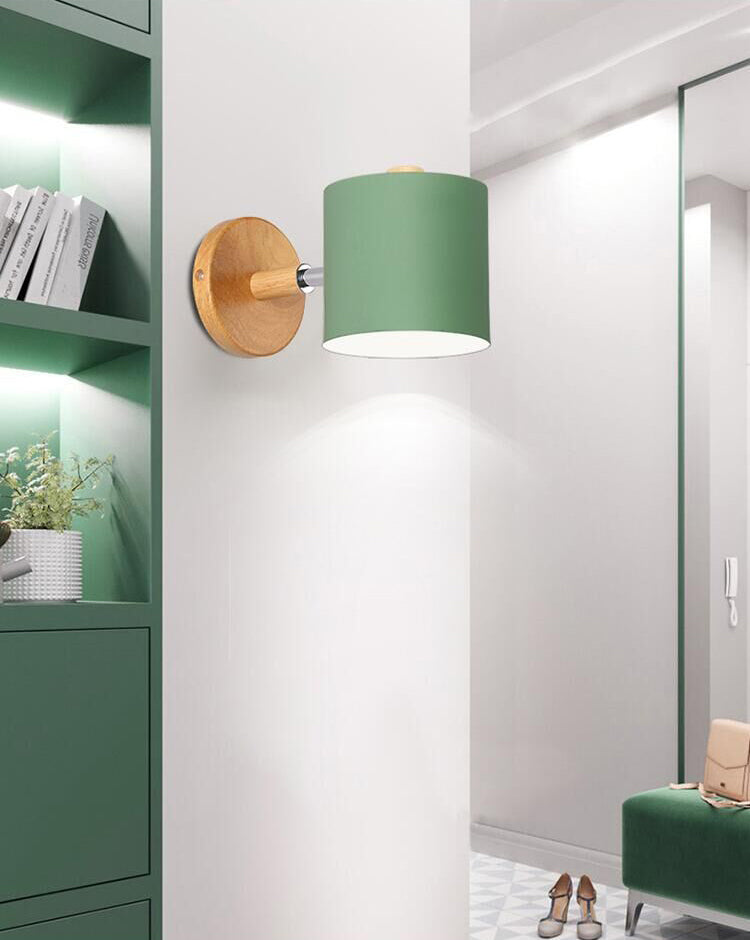 Nordic Style Solid Wood Wall Lamp 3-Colors Optional Macaroon Sconce Lights for Bedroom Living Room
