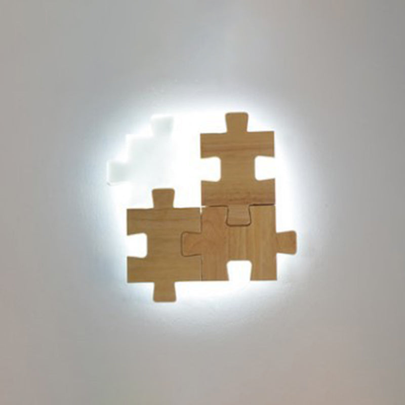 Creative Puzzles-shaped LED Wall Lamp Nordic Minimalism Rubber Wood Home Decorative Sconce Lights for Bedroom