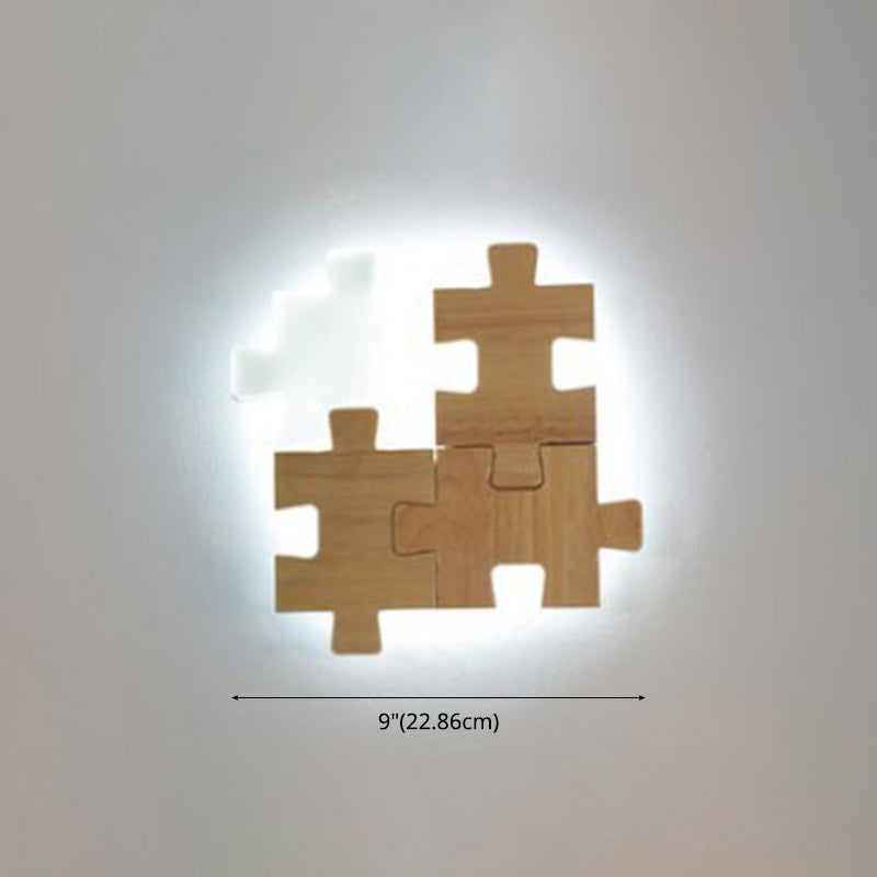 Creative Puzzles-shaped LED Wall Lamp Nordic Minimalism Rubber Wood Home Decorative Sconce Lights for Bedroom
