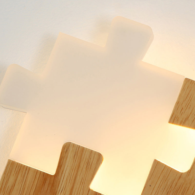 Creative Puzzles-shaped LED Wall Lamp Nordic Minimalism Rubber Wood Home Decorative Sconce Lights for Bedroom