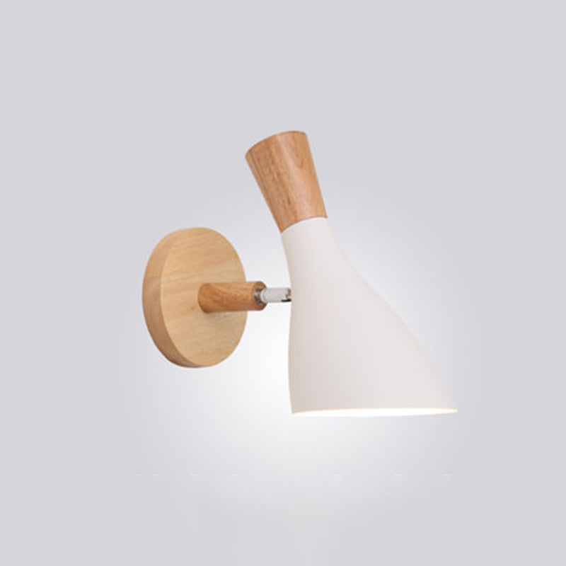 Nordic Macaroon Style Wall Lamp Angle Adjustable Simplicity Hallway Lighting Fixture with Solid Wood Base