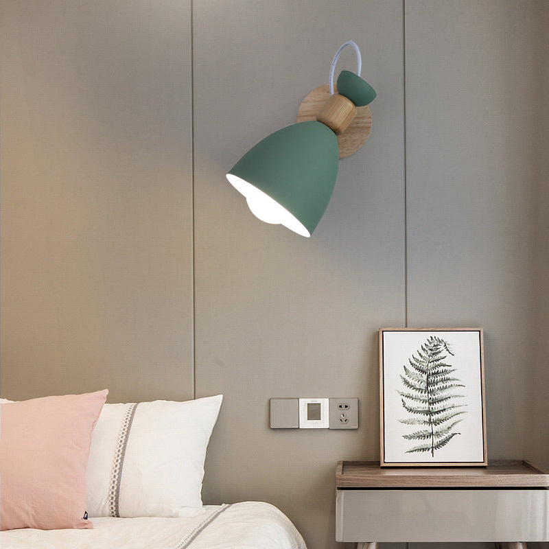 Nordic Macaroon Style Wall Lamp Angle Adjustable Simplicity Hallway Lighting Fixture with Solid Wood Base