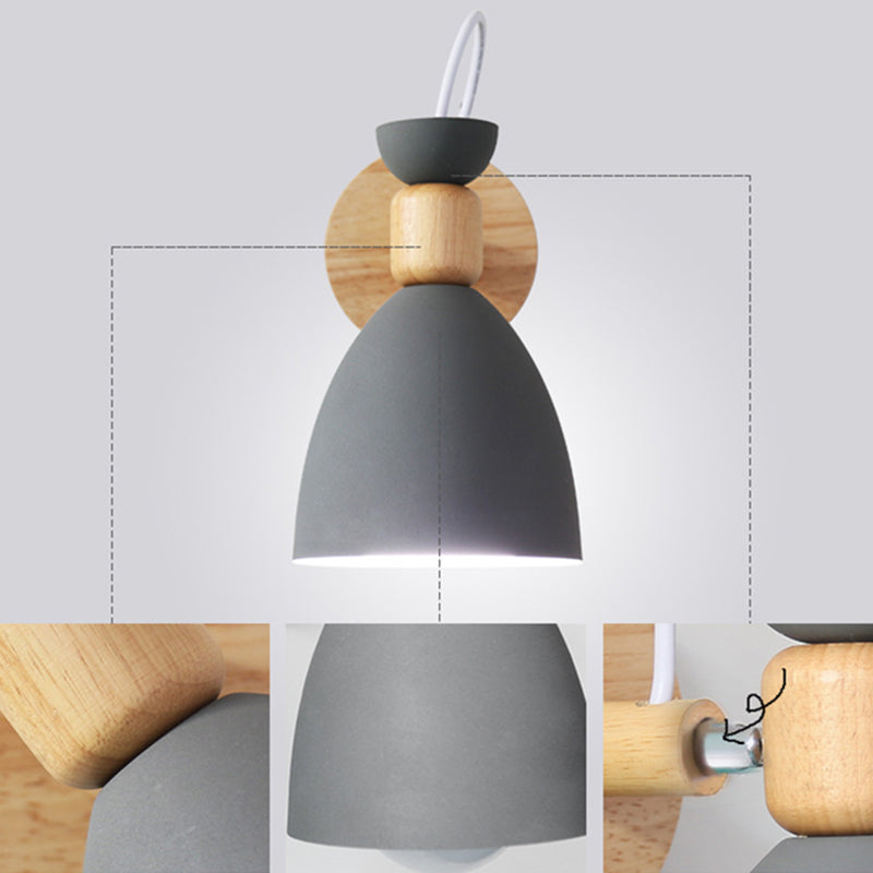 Nordic Macaroon Style Wall Lamp Angle Adjustable Simplicity Hallway Lighting Fixture with Solid Wood Base