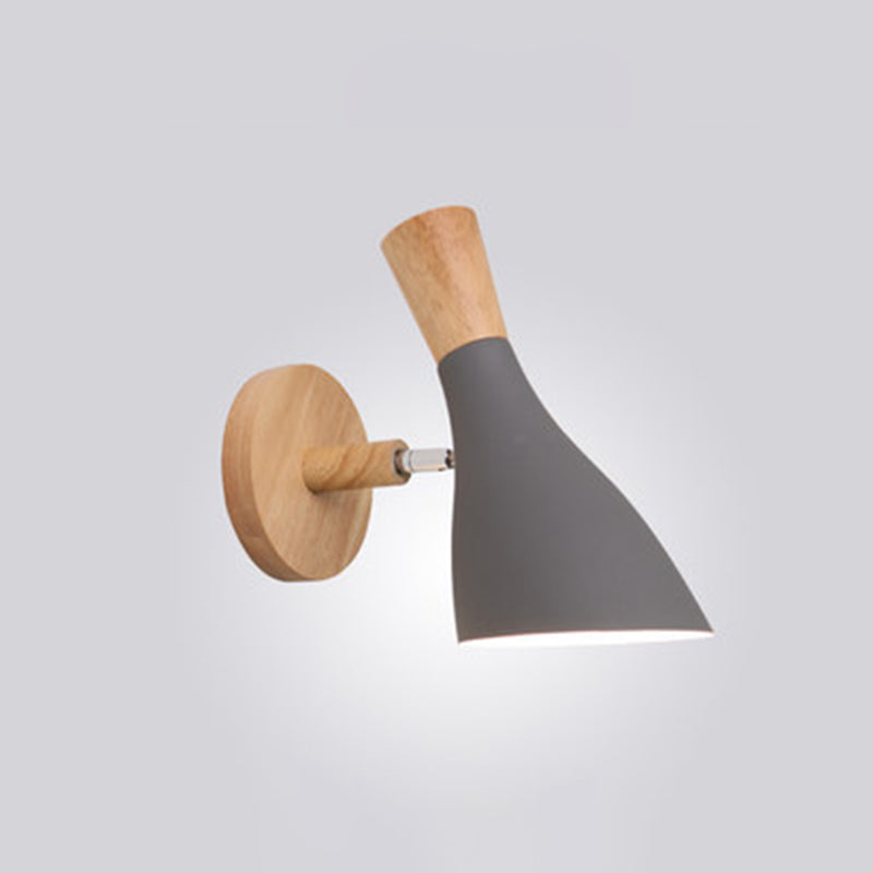 Nordic Macaroon Style Wall Lamp Angle Adjustable Simplicity Hallway Lighting Fixture with Solid Wood Base