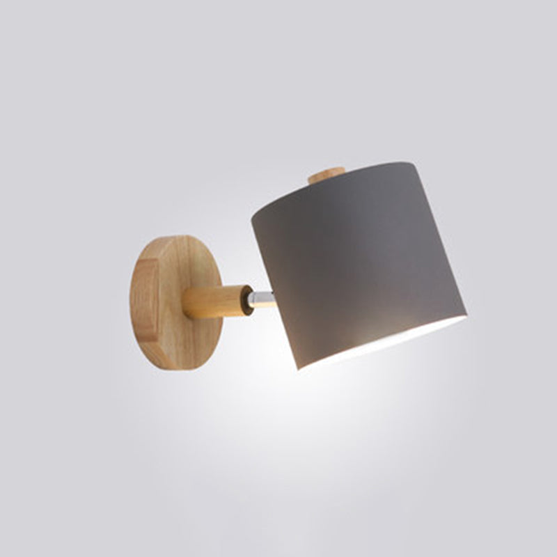 Nordic Macaroon Style Wall Lamp Angle Adjustable Simplicity Hallway Lighting Fixture with Solid Wood Base
