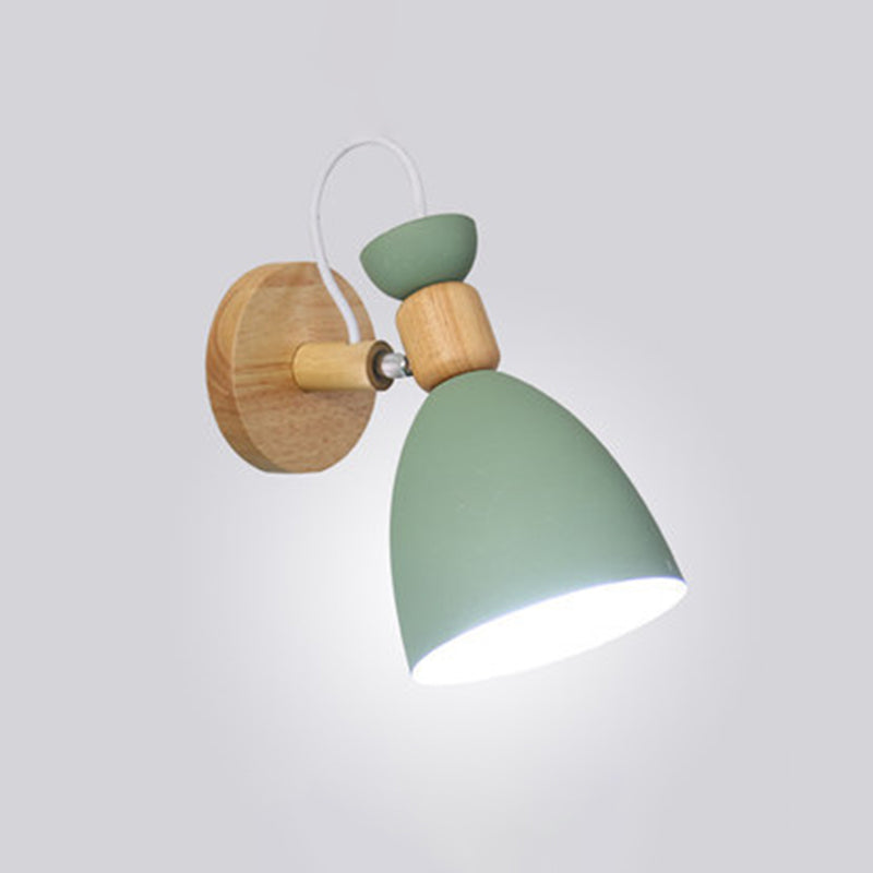Nordic Macaroon Style Wall Lamp Angle Adjustable Simplicity Hallway Lighting Fixture with Solid Wood Base