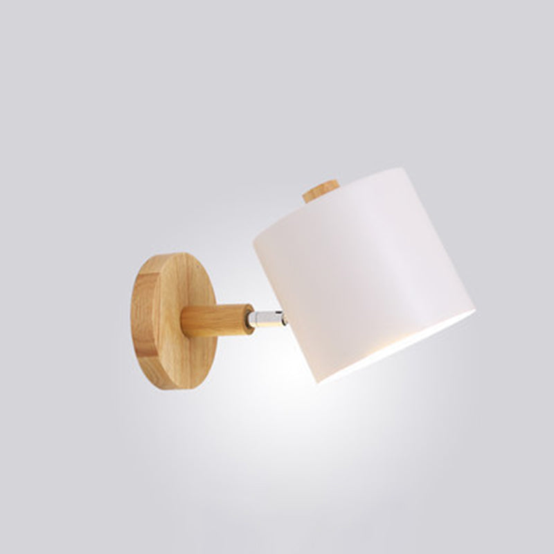 Nordic Macaroon Style Wall Lamp Angle Adjustable Simplicity Hallway Lighting Fixture with Solid Wood Base