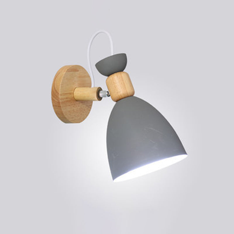 Nordic Macaroon Style Wall Lamp Angle Adjustable Simplicity Hallway Lighting Fixture with Solid Wood Base