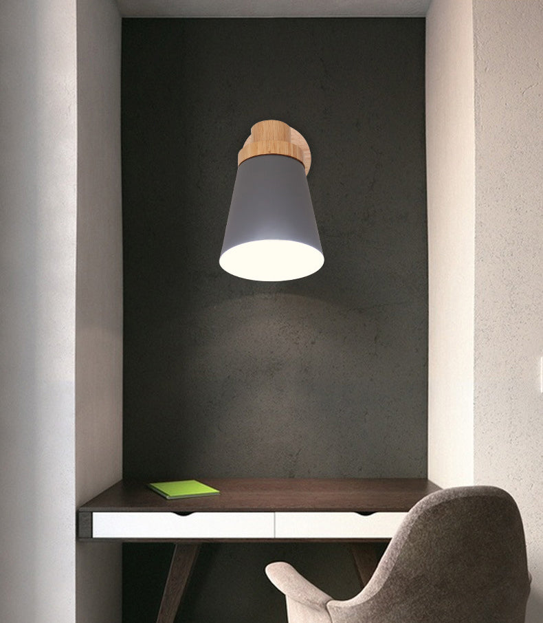 Nordic Macaroon Style Wall Lamp Angle Adjustable Simplicity Hallway Lighting Fixture with Solid Wood Base
