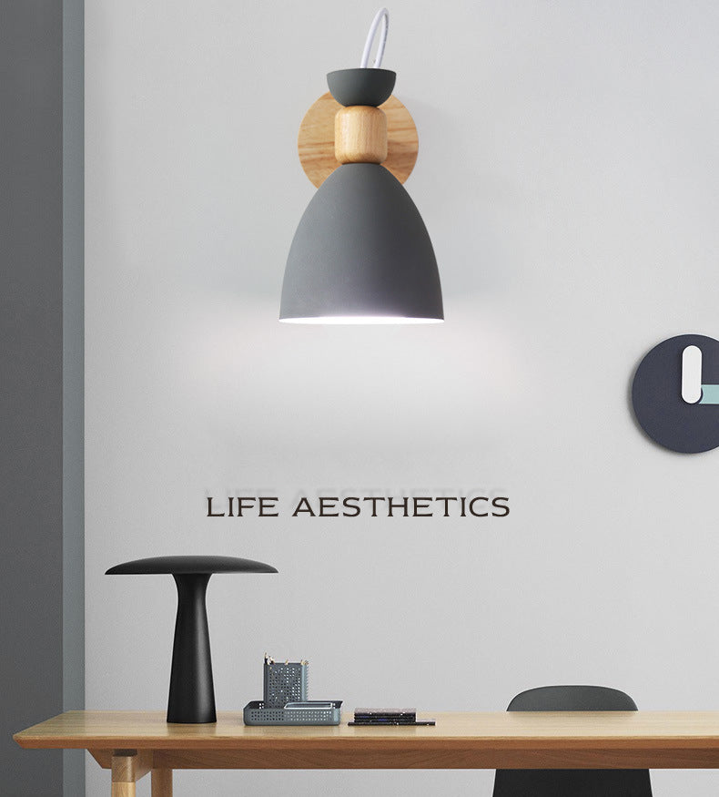Nordic Macaroon Style Wall Lamp Angle Adjustable Simplicity Hallway Lighting Fixture with Solid Wood Base