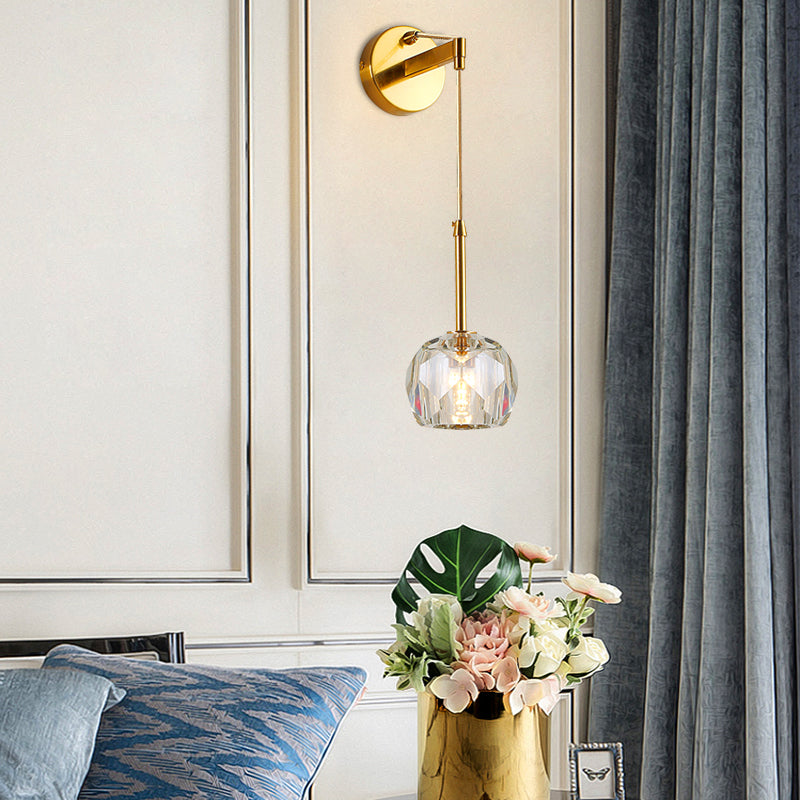 Modern Sphere Wall Mount Light Fixture 1 Light Sconce with Crystal Shade for Living Room