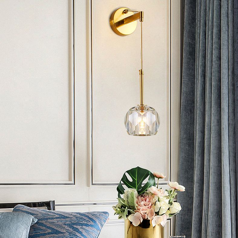 Modern Sphere Wall Mount Light Fixture 1 Light Sconce with Crystal Shade for Living Room