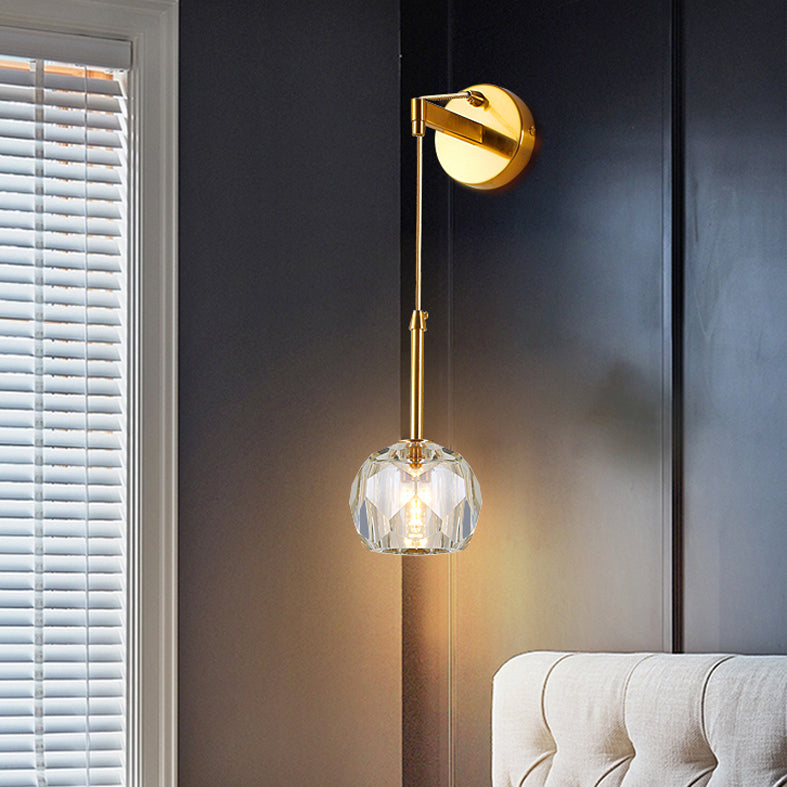Modern Sphere Wall Mount Light Fixture 1 Light Sconce with Crystal Shade for Living Room