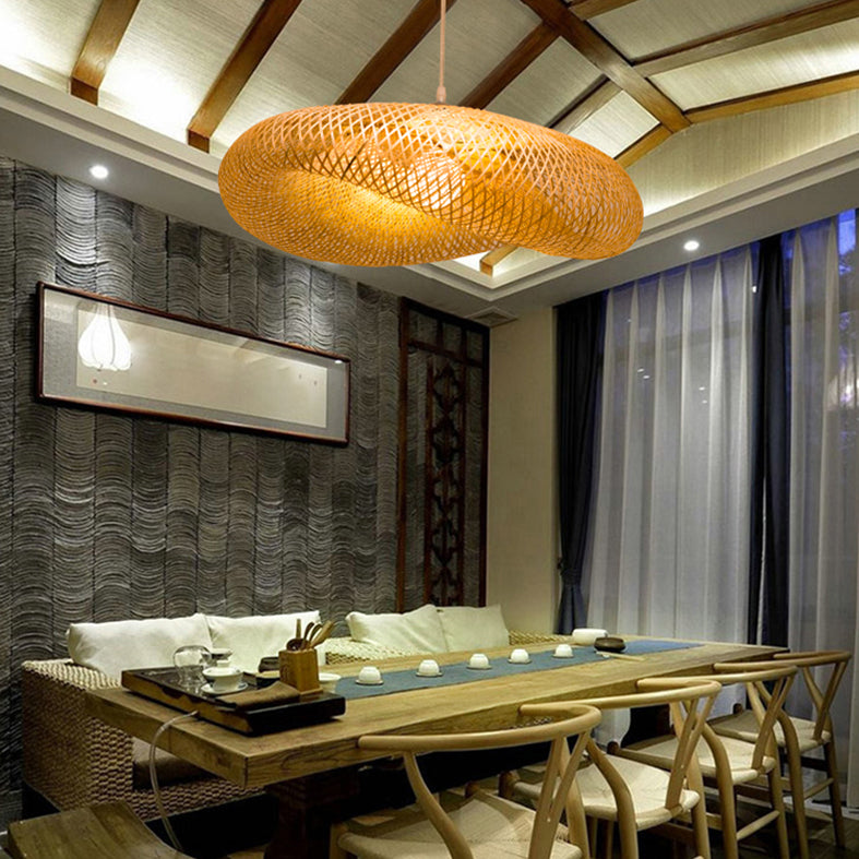 Asiatische Webstil Hut Form Suspension Anhänger Leicht Rattan 1 hängende Deckenleuchten