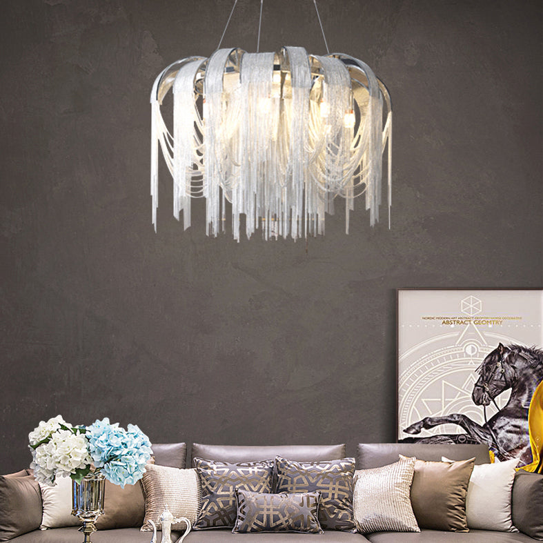 Stream Living Room Pendant Lighting Fixture Metal Nordic-Style Suspension Pendant Light in Silver