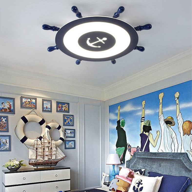 Plafonnier LED en acrylique bleu à montage encastré en forme de gouvernail pour chambre d'enfant