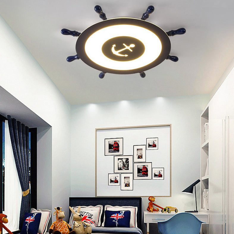 Plafonnier LED en acrylique bleu à montage encastré en forme de gouvernail pour chambre d'enfant