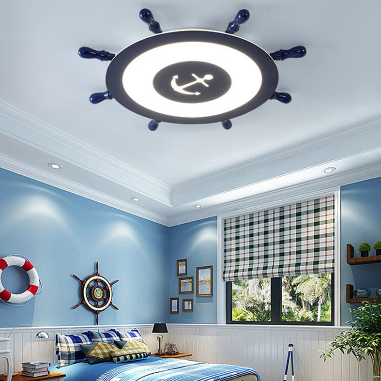 Plafonnier LED en acrylique bleu à montage encastré en forme de gouvernail pour chambre d'enfant