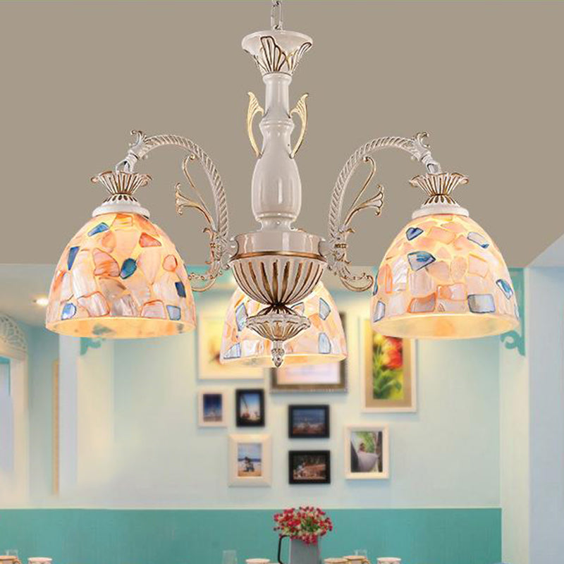 Stained Glass White and Gold Ceiling Chandelier Dome 3/5/9 Lights Tiffany Pendant Lighting