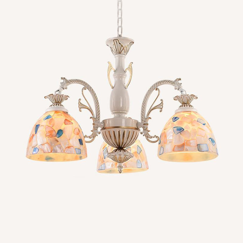 Stained Glass White and Gold Ceiling Chandelier Dome 3/5/9 Lights Tiffany Pendant Lighting