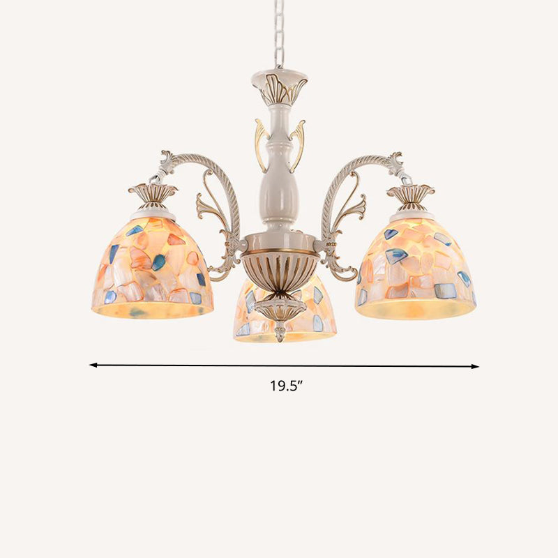 Stained Glass White and Gold Ceiling Chandelier Dome 3/5/9 Lights Tiffany Pendant Lighting