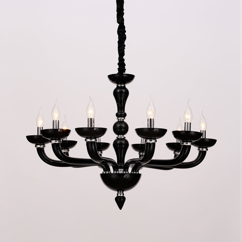 Sputnik Sala de estar Iluminación Beige antiguo/White/Black Glass 10 cabezas Lámpara colgante colgante de cromo