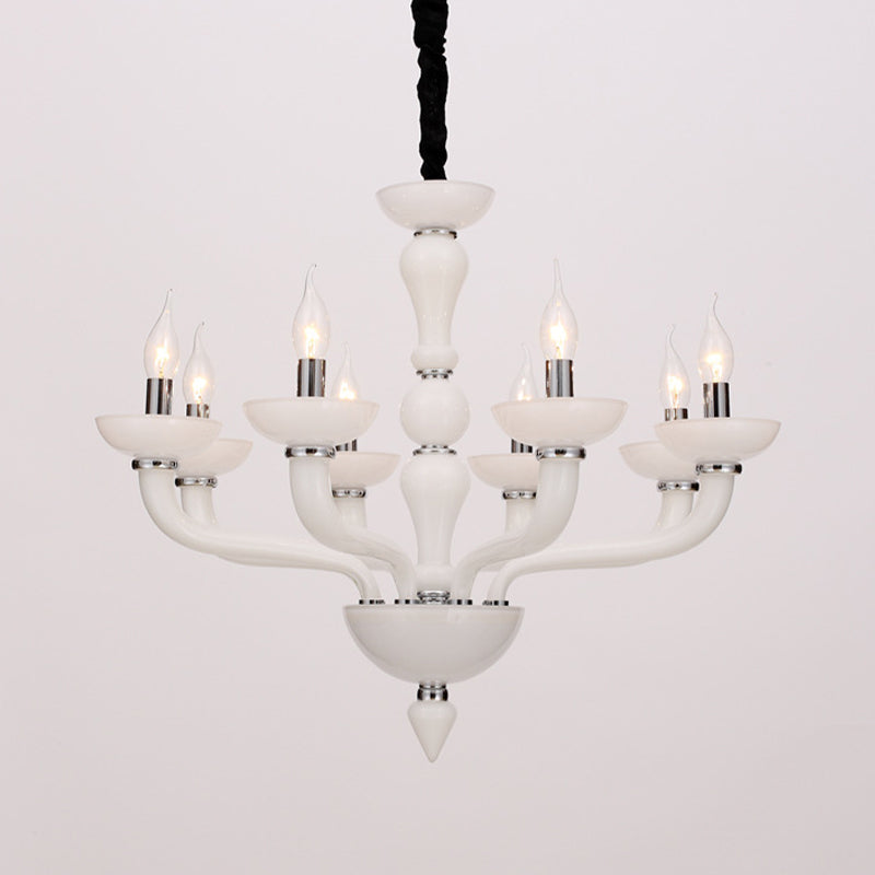 Sputnik Sala de estar Iluminación Beige antiguo/White/Black Glass 10 cabezas Lámpara colgante colgante de cromo