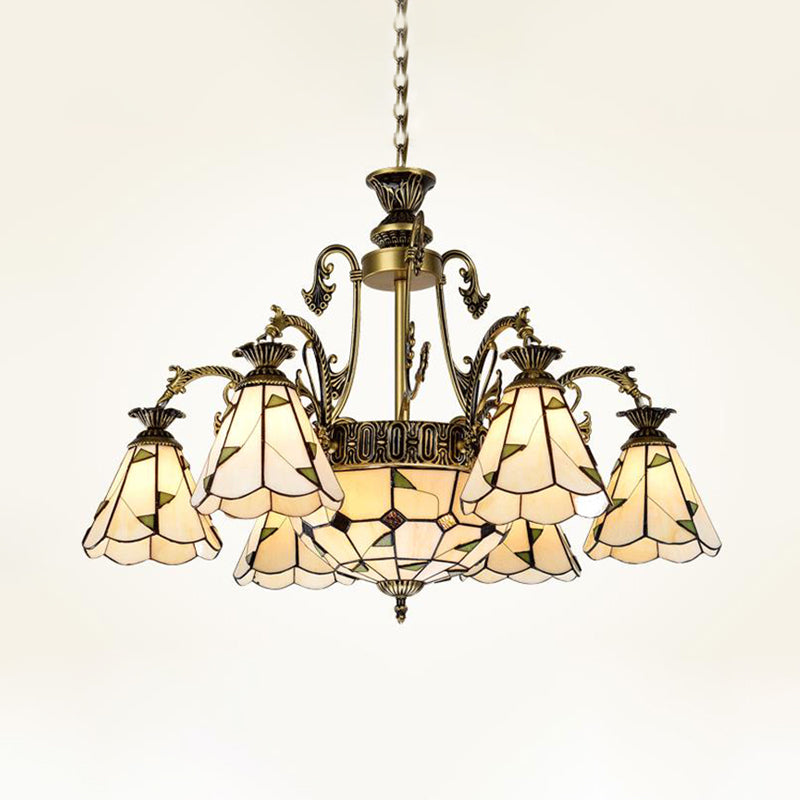 Lampada con lampadario conico conico colorato Mediterraneo 3/5/11 luci bianche/antichi sospensione del soffitto in ottone