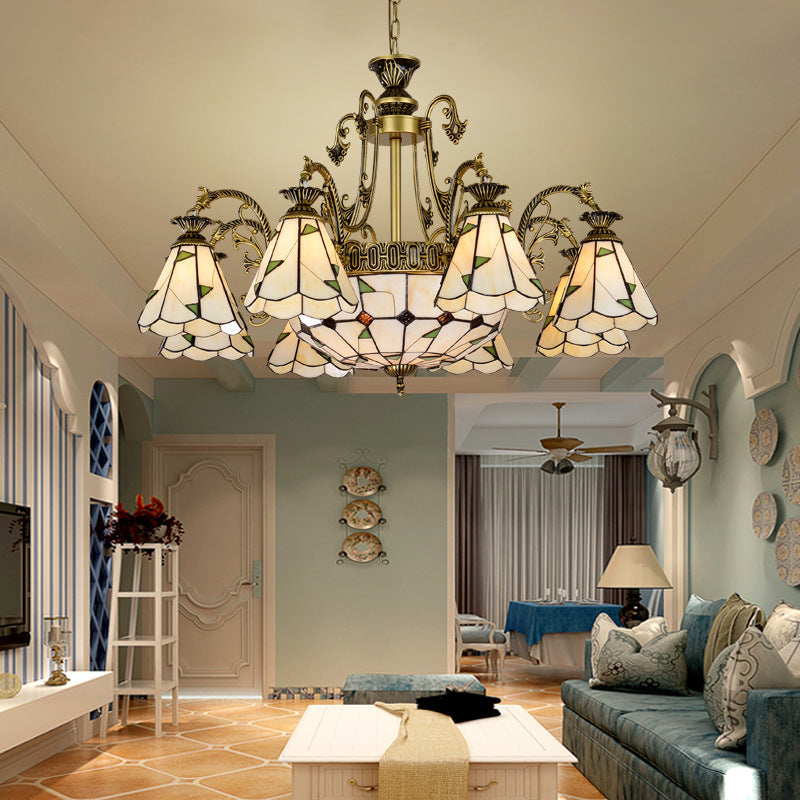 Lampada con lampadario conico conico colorato Mediterraneo 3/5/11 luci bianche/antichi sospensione del soffitto in ottone