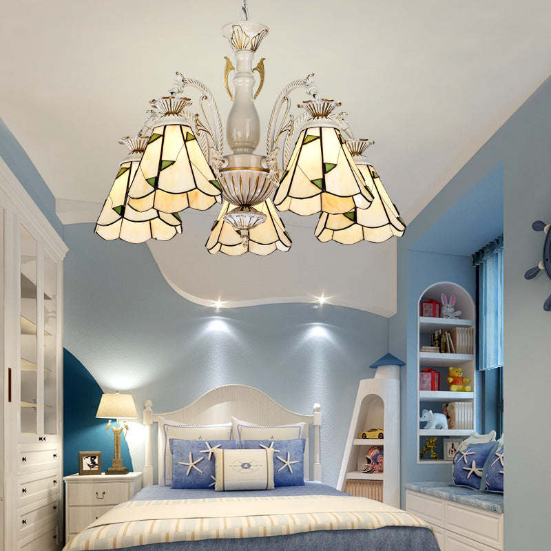 Lampada con lampadario conico conico colorato Mediterraneo 3/5/11 luci bianche/antichi sospensione del soffitto in ottone
