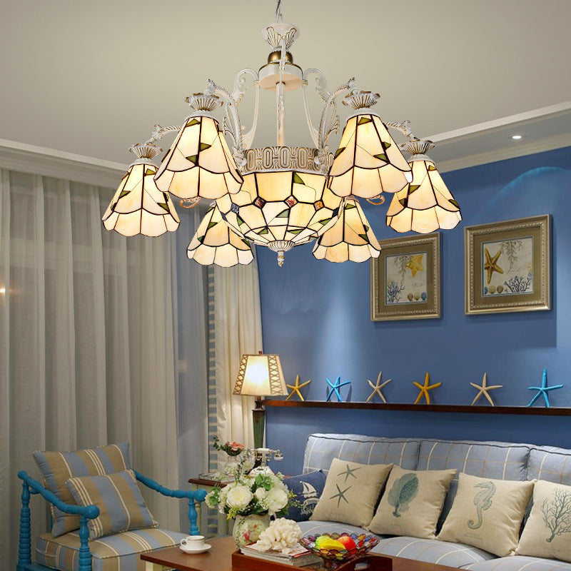 Lampada con lampadario conico conico colorato Mediterraneo 3/5/11 luci bianche/antichi sospensione del soffitto in ottone