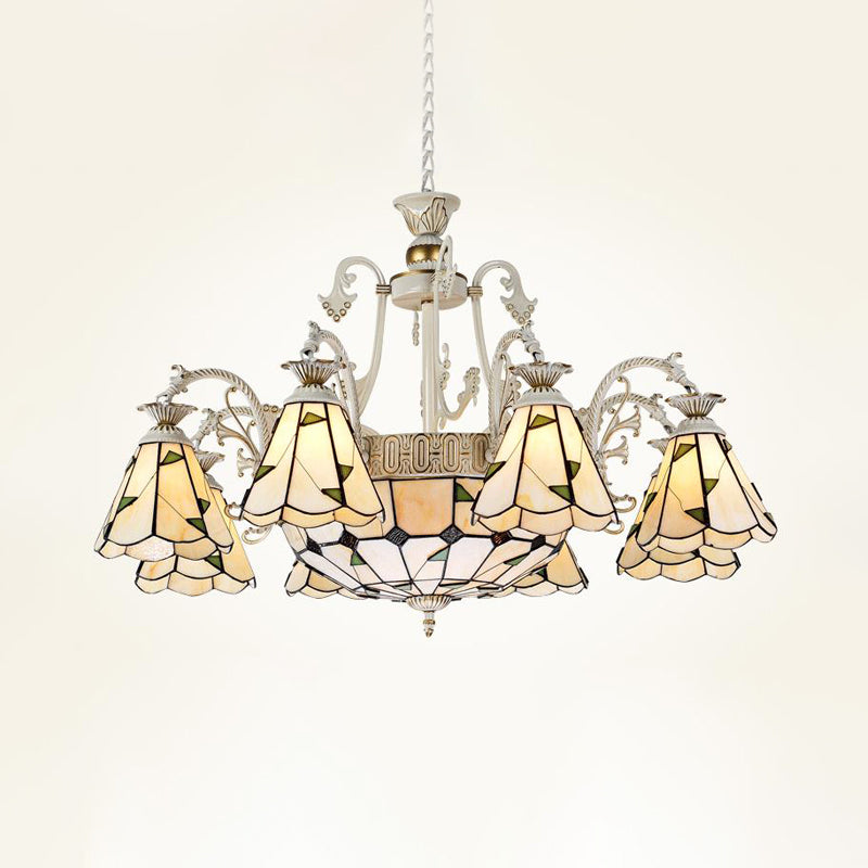 Lampada con lampadario conico conico colorato Mediterraneo 3/5/11 luci bianche/antichi sospensione del soffitto in ottone