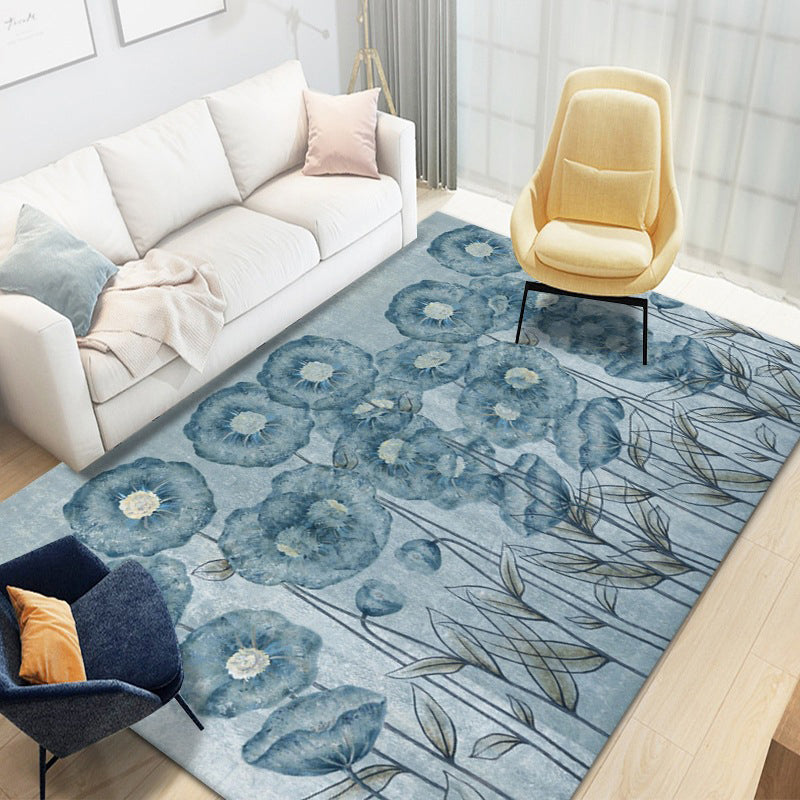 Modern Floral Printed Indoor Rug Trendy Simplicity Rug Polyester Non-Slip Backing Carpet for Living Room