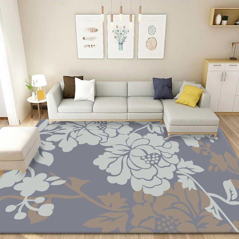 Modern Floral Printed Indoor Rug Trendy Simplicity Rug Polyester Non-Slip Backing Carpet for Living Room