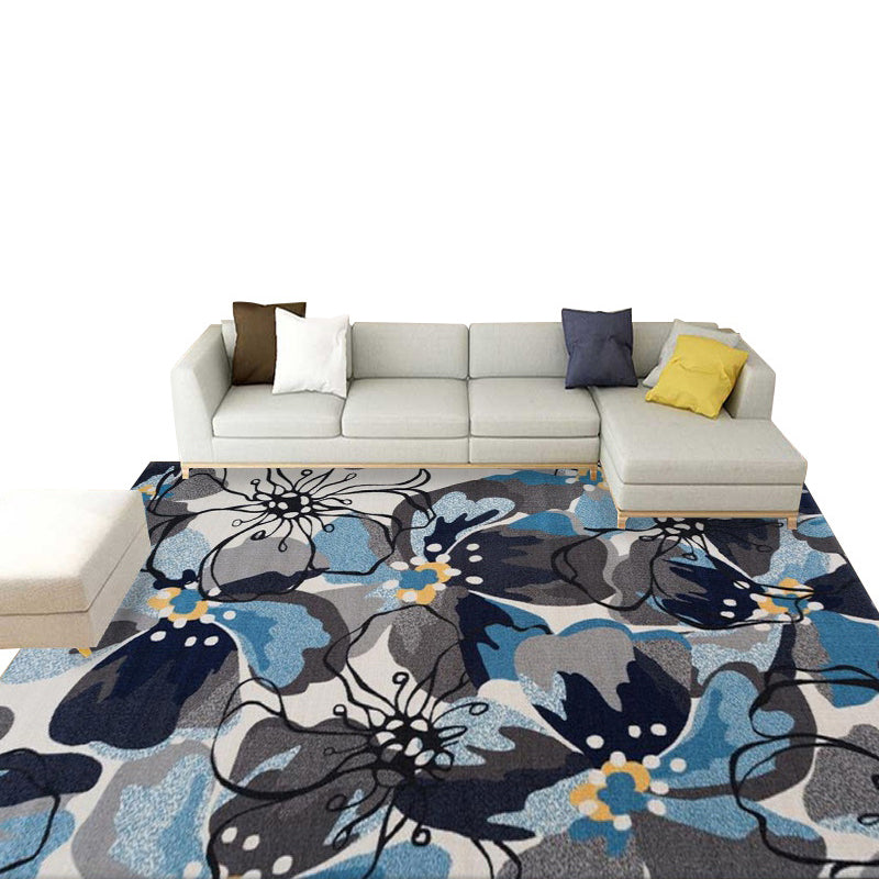 Modern Floral Printed Indoor Rug Trendy Simplicity Rug Polyester Non-Slip Backing Carpet for Living Room