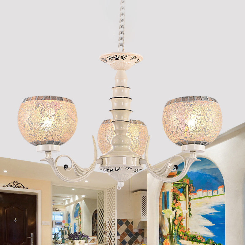 White 3/5/8 Lights Chandelier Pendant Light Tiffany Style Crackle Glass Ball Suspension Lighting Fixture