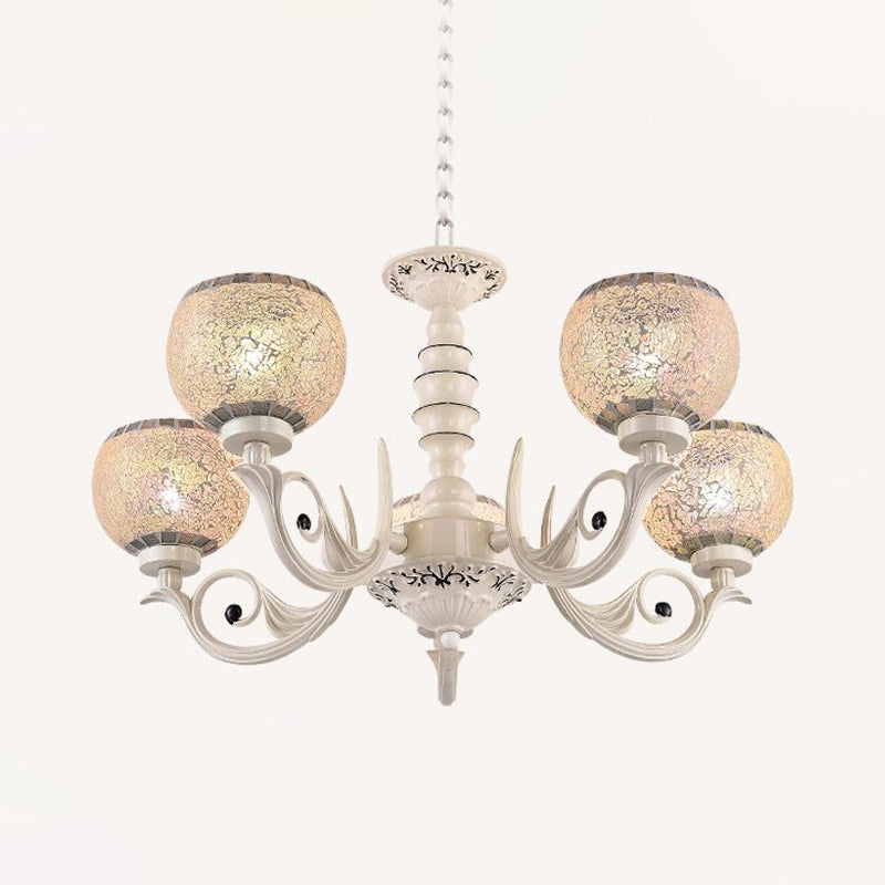 White 3/5/8 Lights Chandelier Pendant Light Tiffany Style Crackle Glass Ball Suspension Lighting Fixture