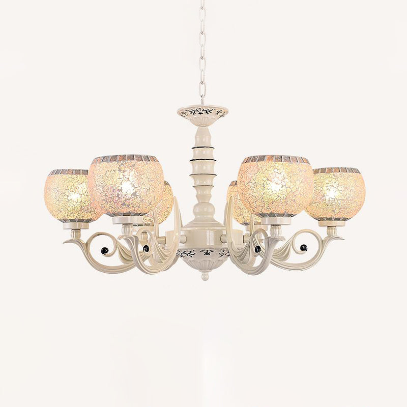 White 3/5/8 Lights Chandelier Pendant Light Tiffany Style Crackle Glass Ball Suspension Lighting Fixture