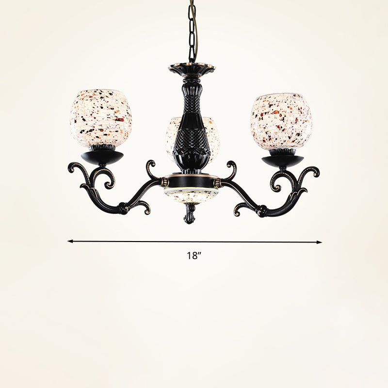 Arched Stained Glass Pendant Chandelier Mediterranean 4/6/9 Lights Black Hanging Ceiling Light