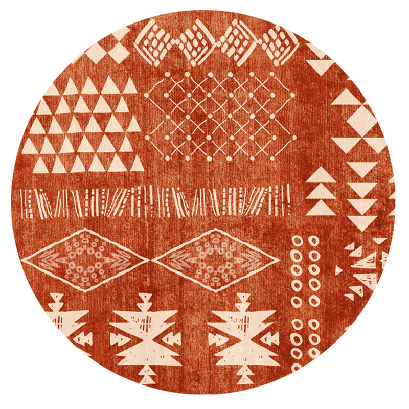 Ronde rode toon traditionele tapijt polyester tribale patroon binnenkleurige kleurbestendig vloerkleed voor woningdecoratie